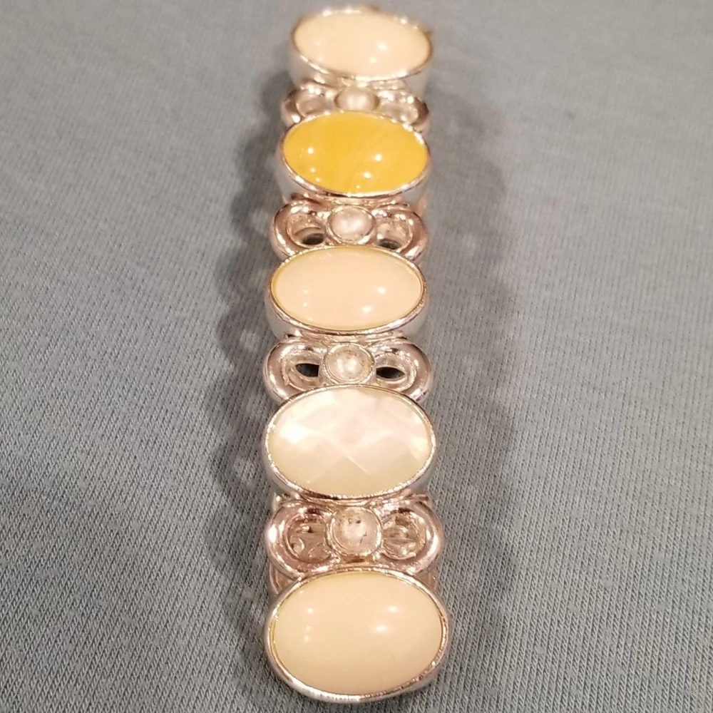 Yellow Cream Stone Stretch Bracelet - Women's Fashion Bracelet - Picture 2 of 6